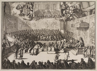 KG 06448
<br/>
William III in het Hogerhuis, 1689
<br/>
<em>Hooghe, Romeyn de (1645-1708)</em>